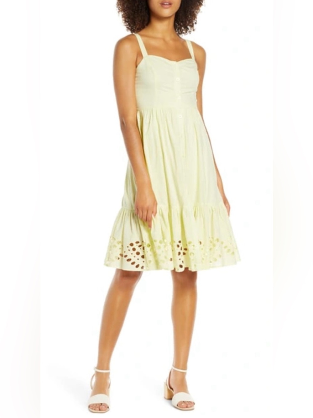French Connection Ancolie Sleeveless Broderie Sundress in Pale Yellow 🍋 Size 4
